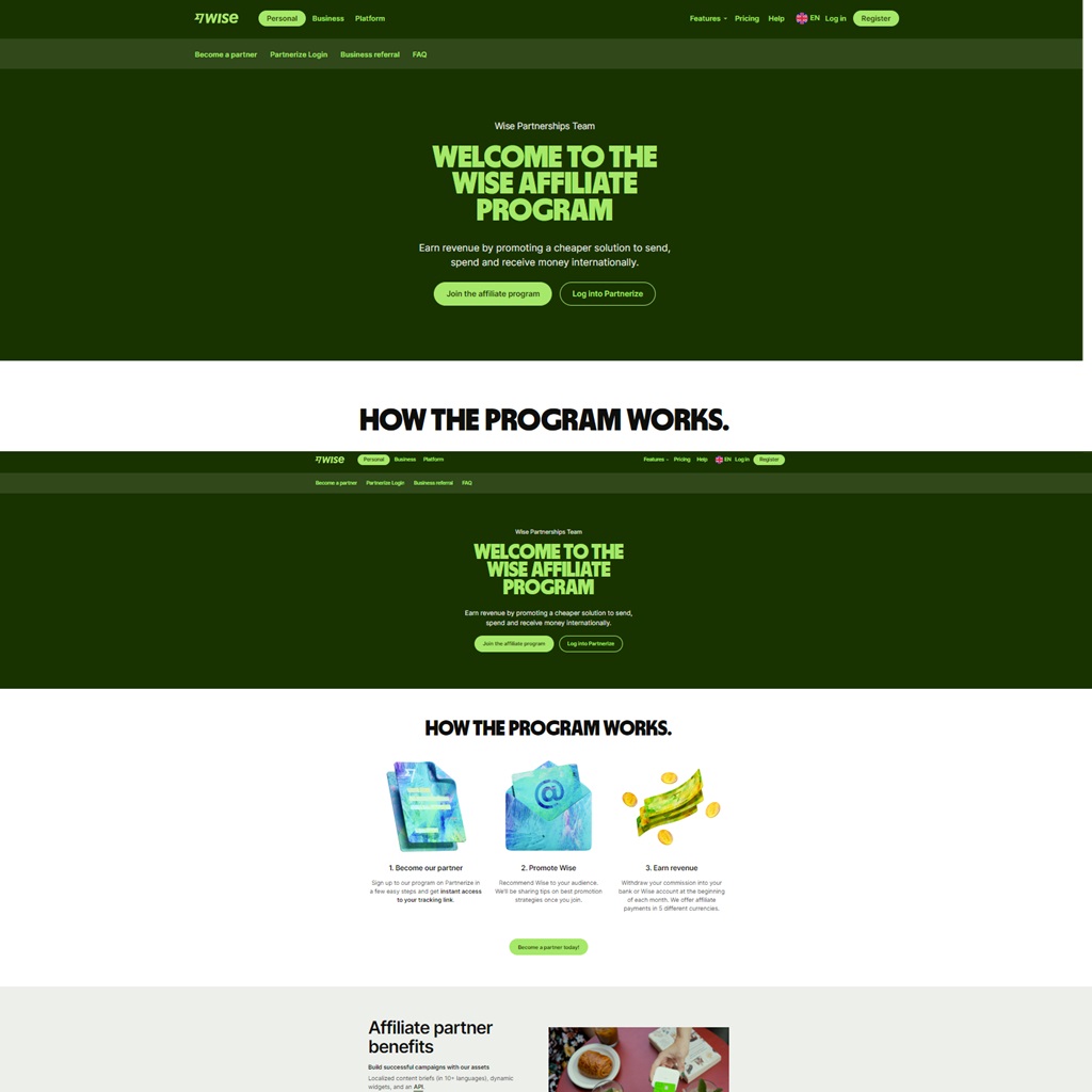 Wise Affiliate Marketing Landing Page Example