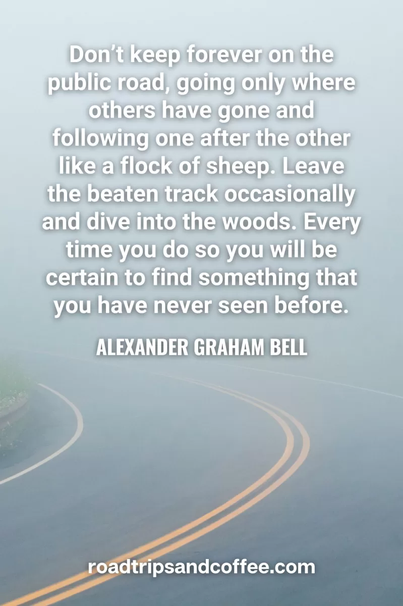 “Don’t keep forever on the public road, going only where others have gone and following one after the other like a flock of sheep. Leave the beaten track occasionally and dive into the woods. Every time you do so you will be certain to find something that you have never seen before.” – Alexander Graham Bell